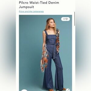 Anthropologie Pilcro Waist-Tied Denim Jumpsuit Size 8